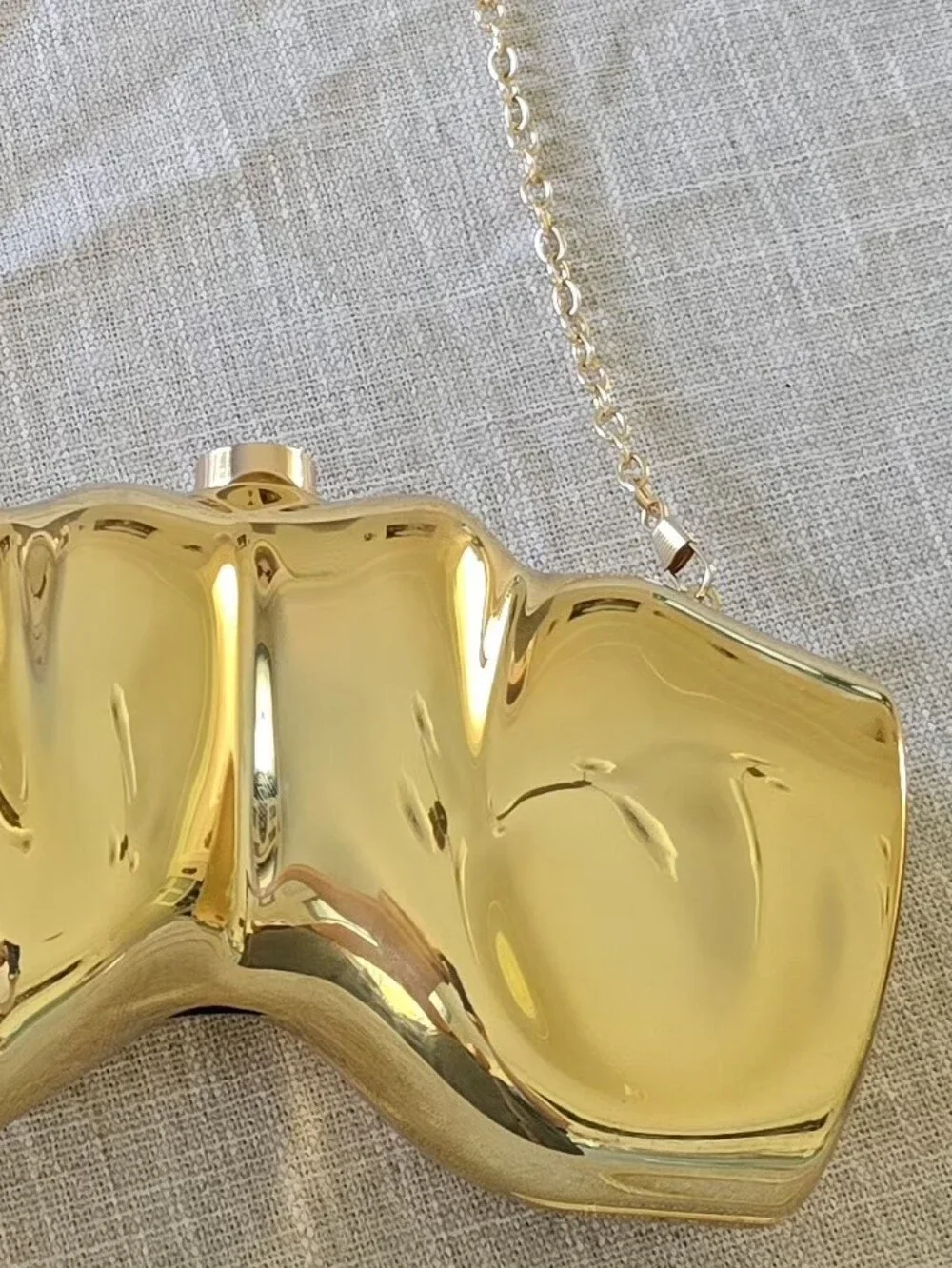 Fashion Acrylic Gold Scrunch Handbag Reflective Metallic Shoulder Purse
